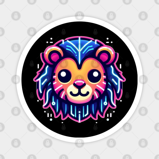 neon cyberpunk lion graphic Magnet by chems eddine